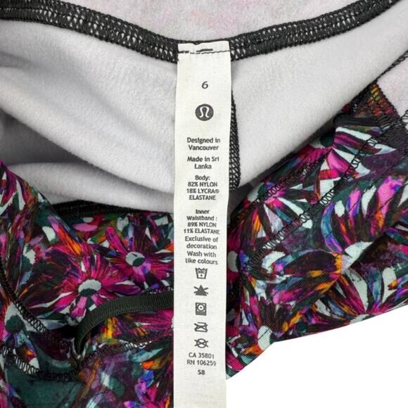 LULULEMON Base Pace High-Rise Fleece Tight 28" Size 6 Floral Electric Multi - Picture 9 of 9